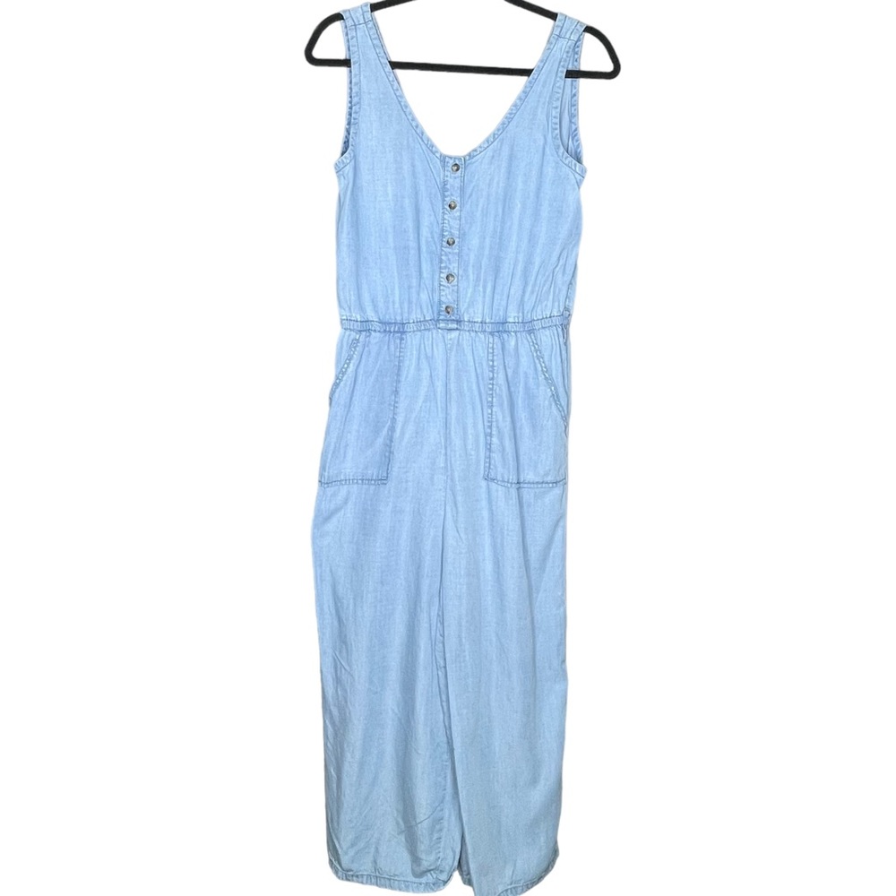Denim&Co Button Front Blue Tencel Jumpsuit Size US 6